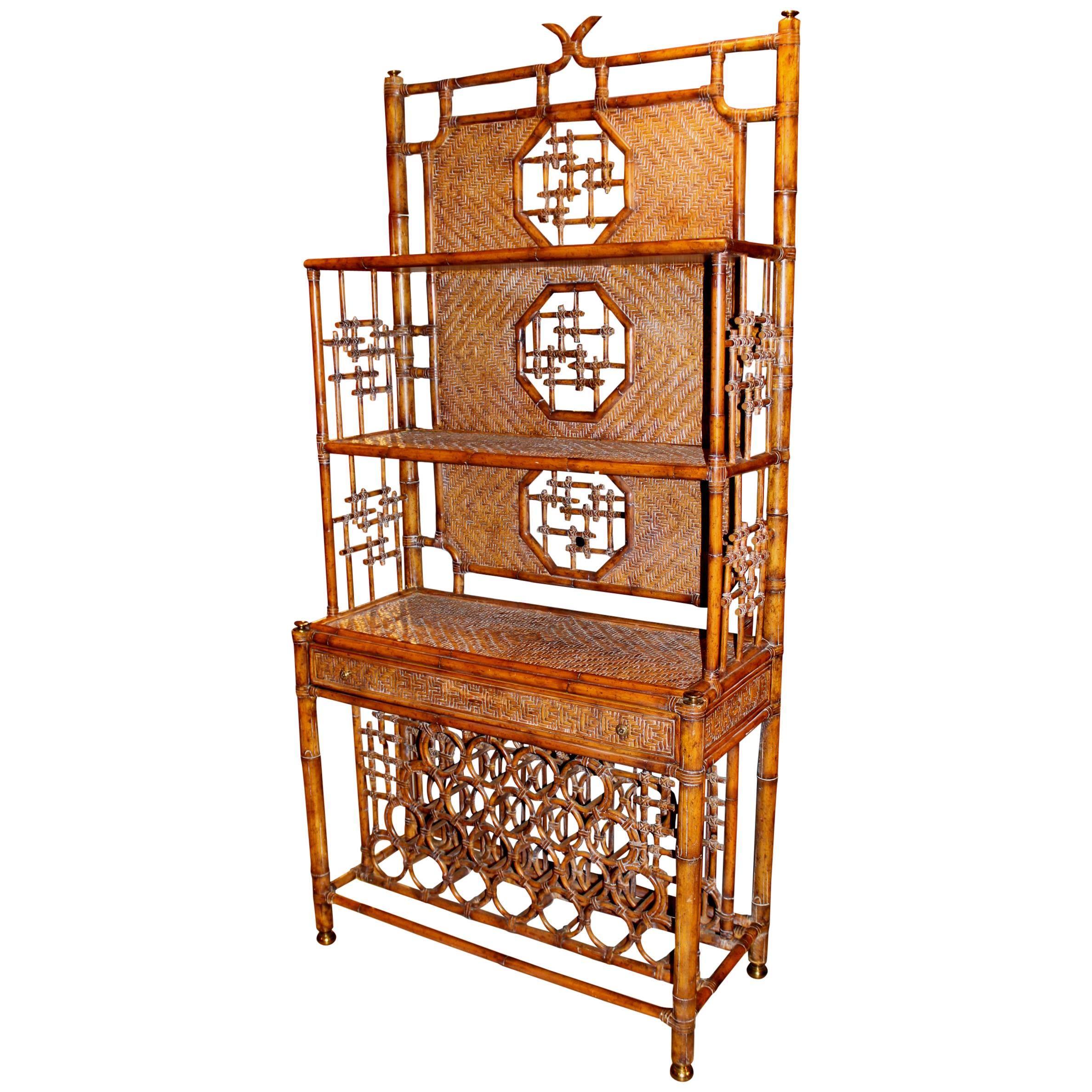 Maitland & Smith Faux Bamboo Wicker Wine Cabinet