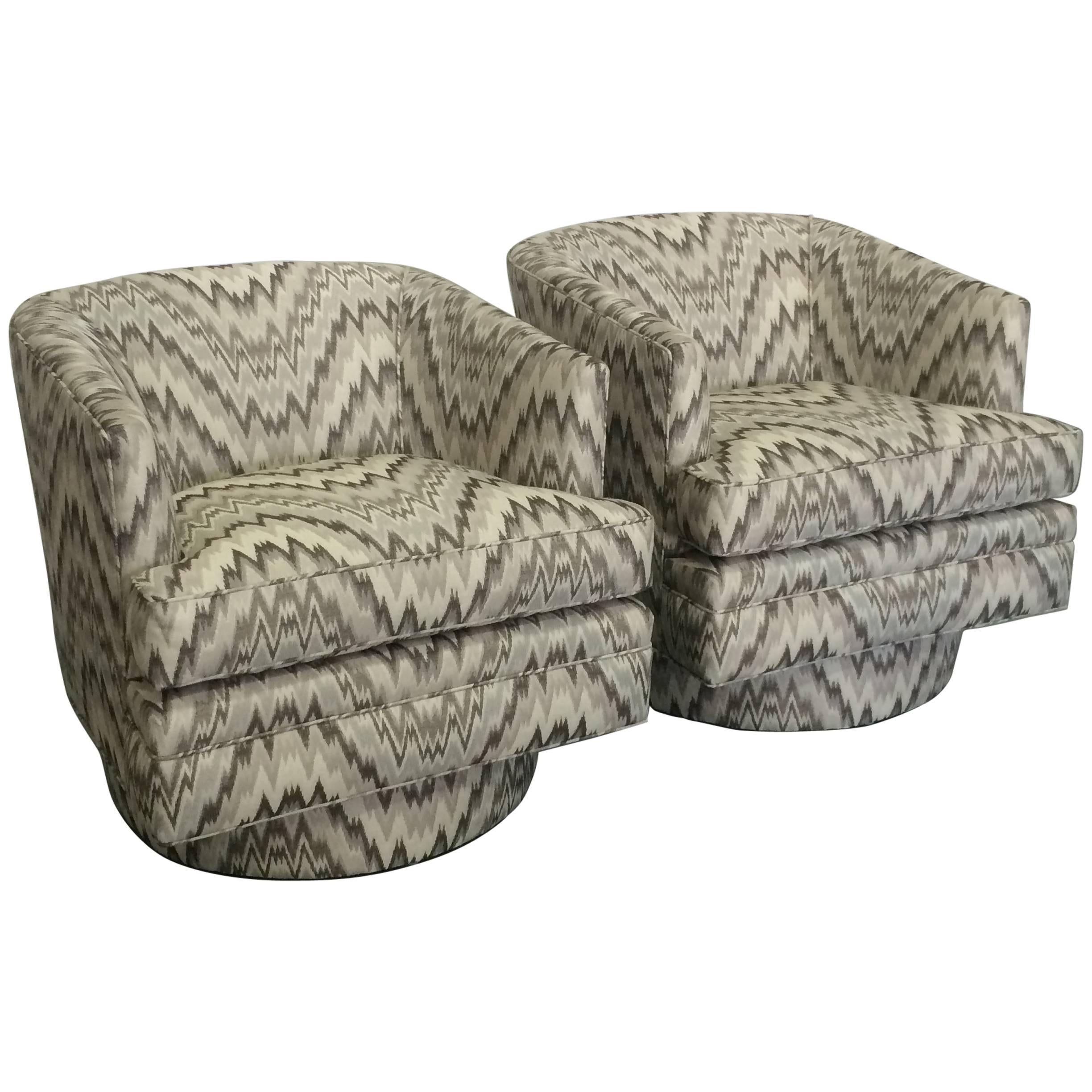 Pair of Mid-Century Modern Chevron Swivel Chairs 