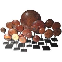 Antique Set of 21 Chinese Buttons, Wood, 19th Century