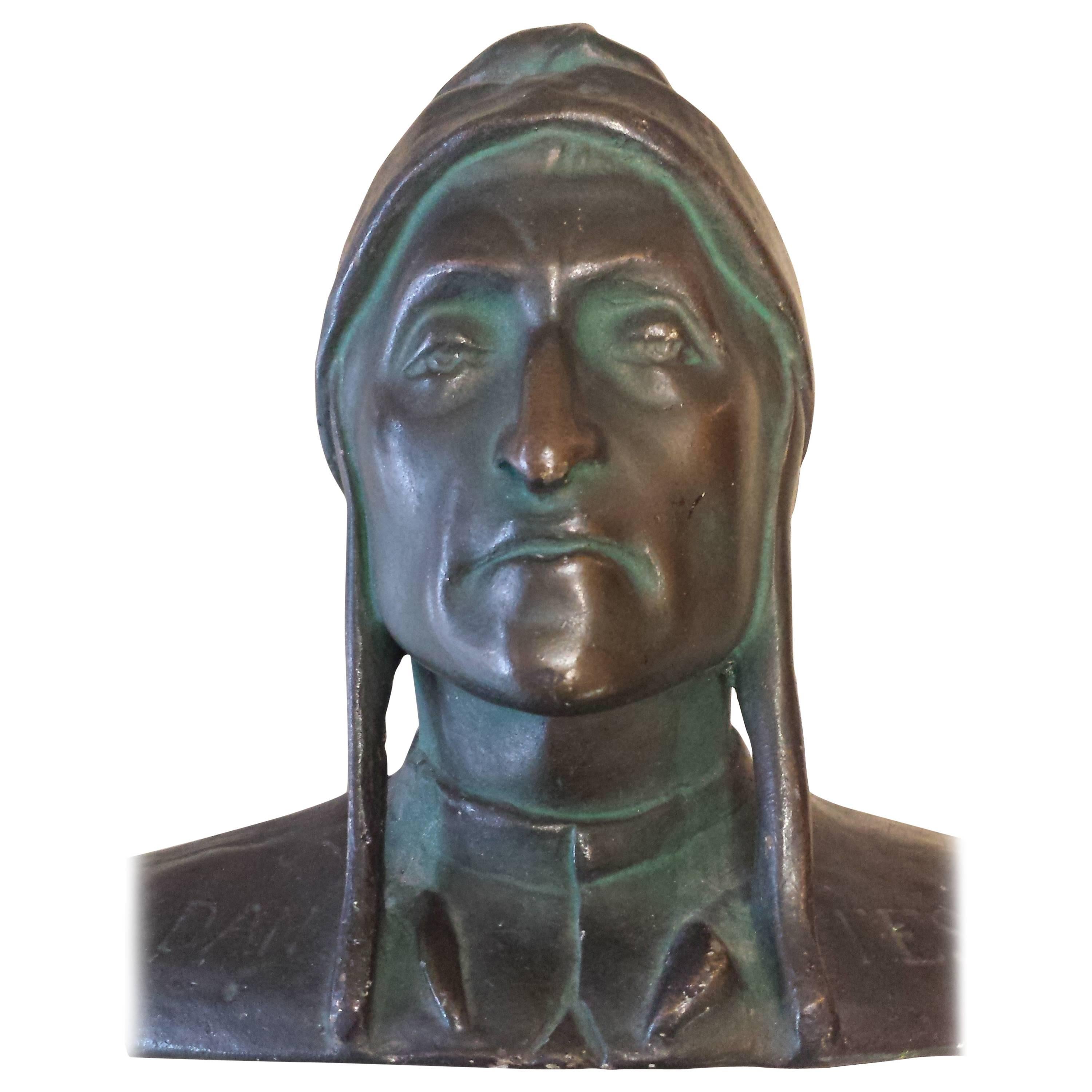 Bronzed Plaster Portrait Bust of Dantes Alighieri, circa 1890-1900, Italy