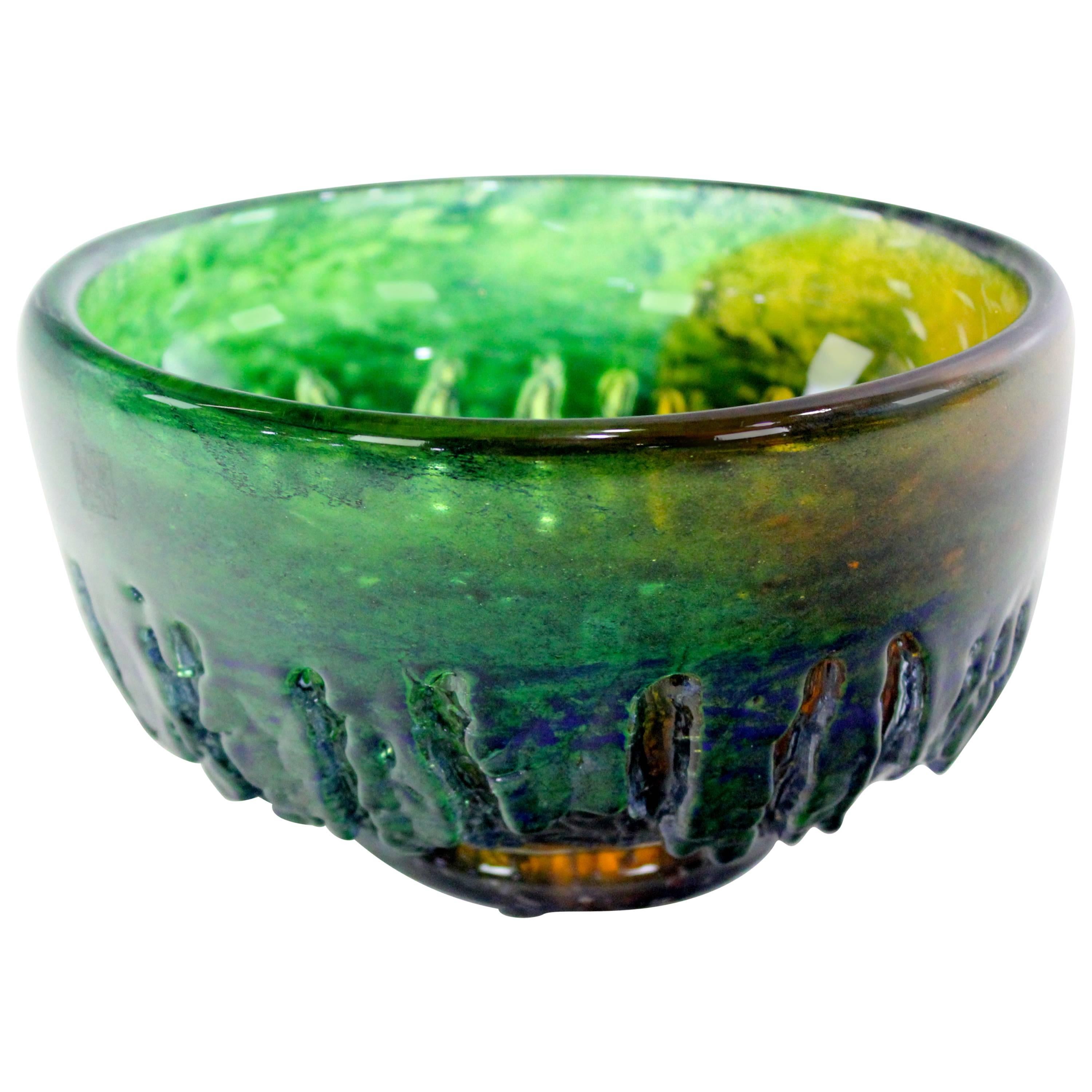 Weighty Scandinavian Modern Art Glass Bowl by Goran Warff for Kosta For Sale