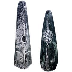 Pair of Scandinavian Modern Art Glass Obelisks by Goran Warff for Kosta