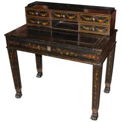 19th Century Continental Polychrome Writing Desk in Black Lacquer