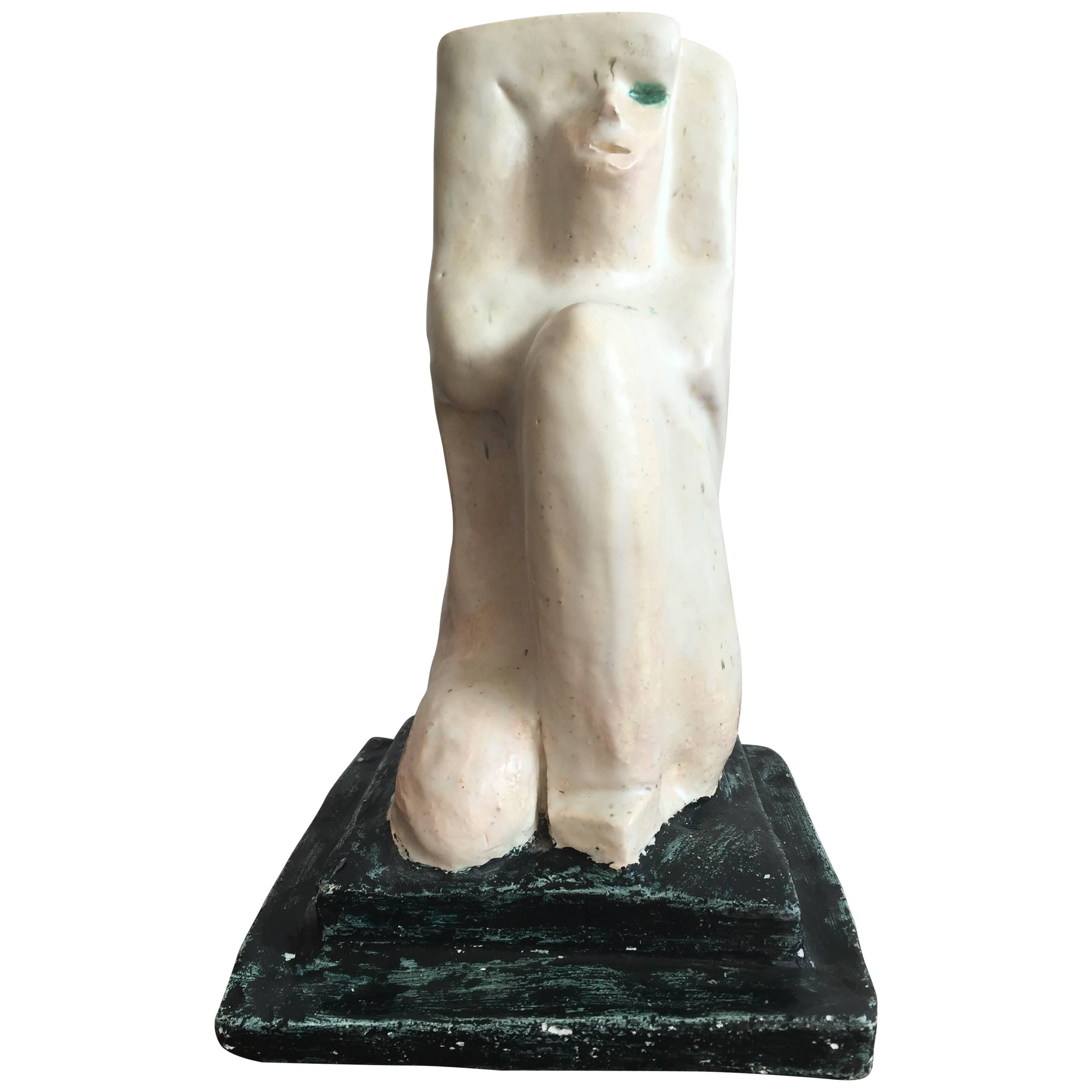 French Midcentury Modern Figurative Pottery Sculpture Attributed Pierre Paulin For Sale