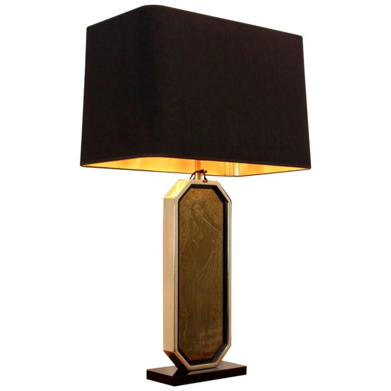 George Thylsrup And Patrick Nordström Table Lamp Danish 1919 For Georges Mathias 23 Caratt Gold Plated Handmade Etched And Signed Table Lamp