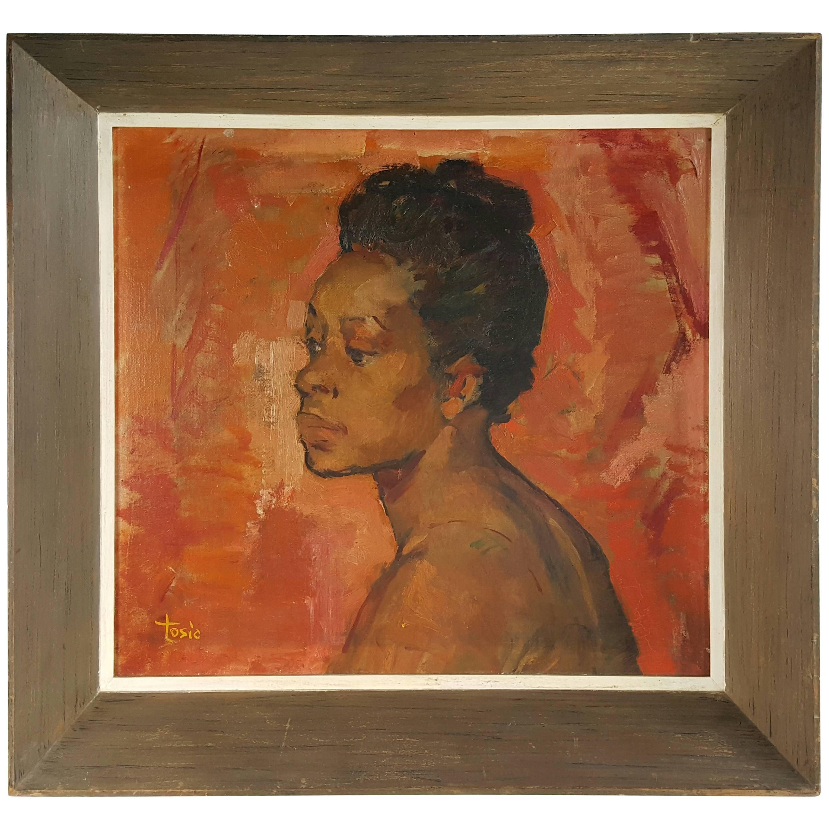 Modernist Oil Painting on Board by Budimir D. Tosic "Portret, 1950 For Sale