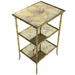 Brass Bamboo Side Table Maison Bagués with Original Vintage Mirror Top 3