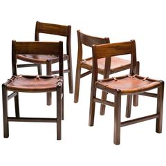 Set of Four Sling Leather Danish Dining Chairs