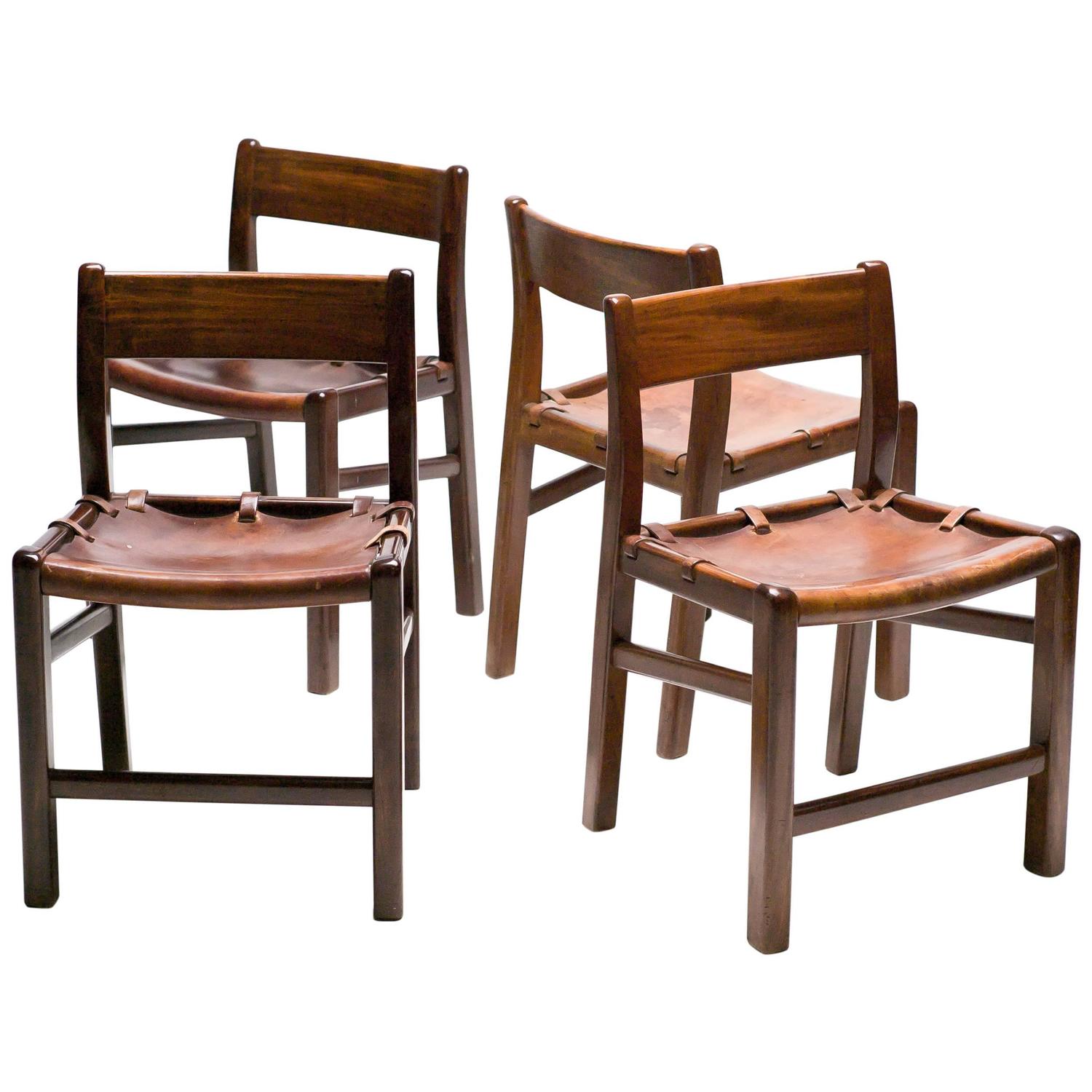 Set of Four Sling Leather Danish Dining Chairs at 1stdibs