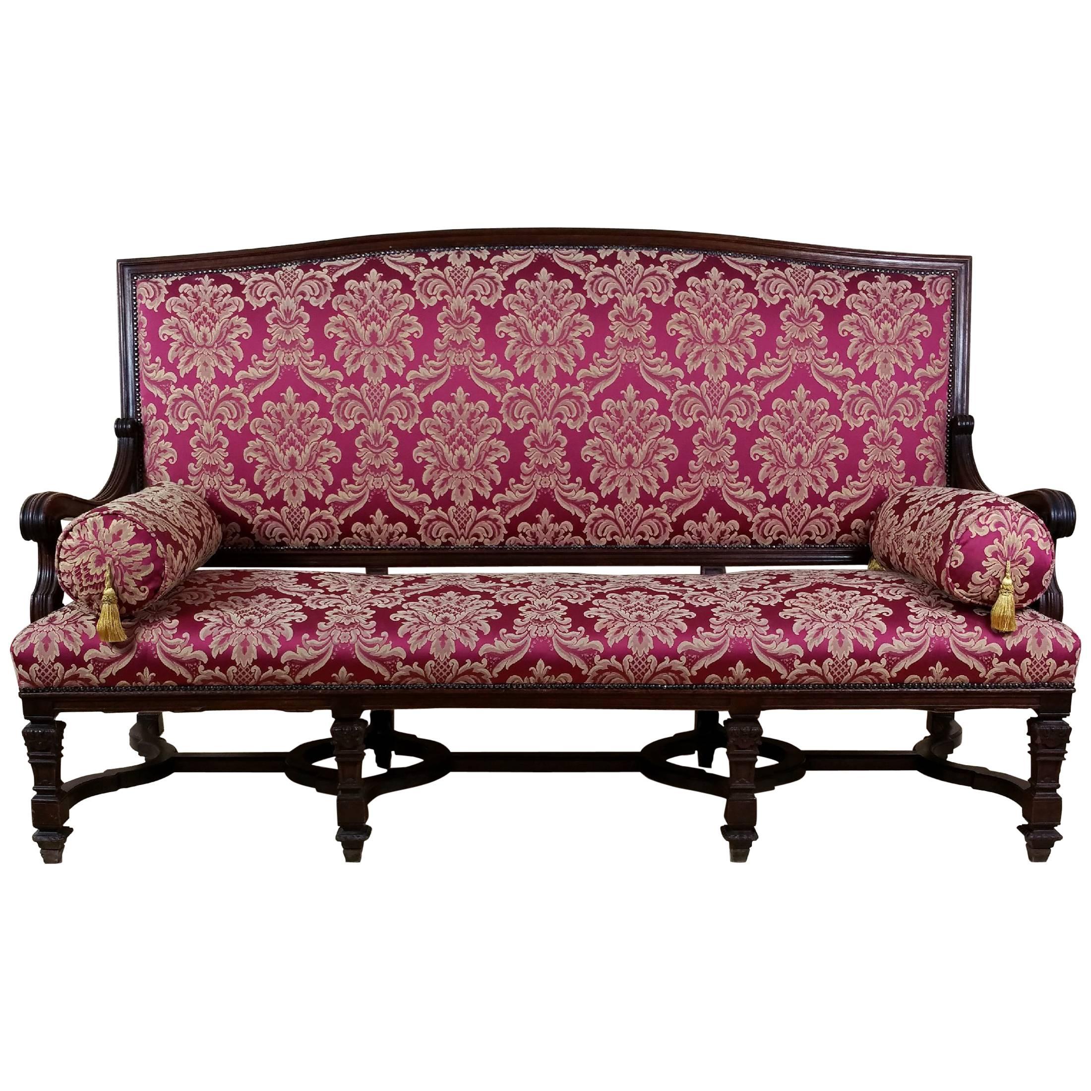 Victorian Carved Walnut Framed Upholstered Couch For Sale