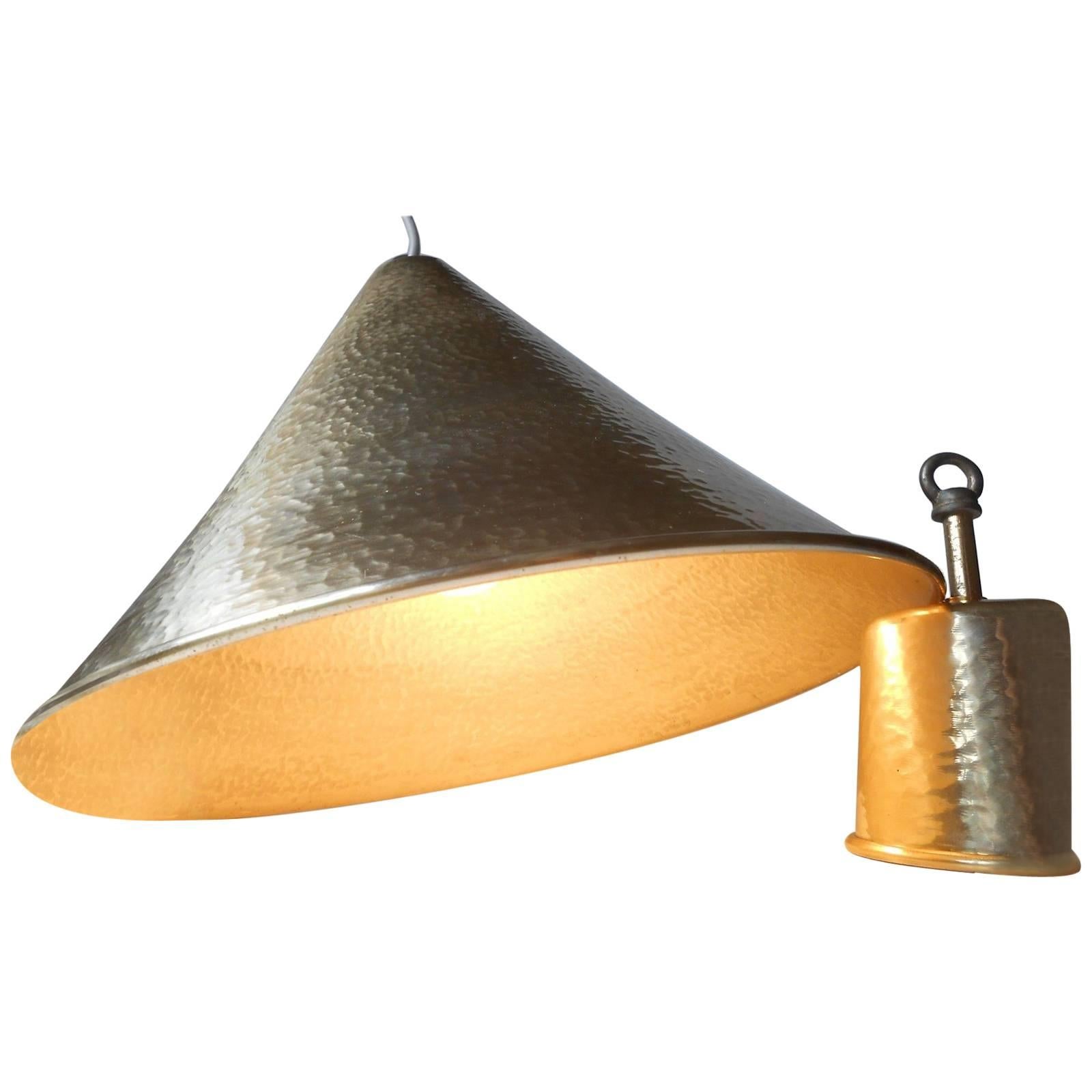 Danish Mid-Century Hammered Brass Hanging Lamp with Matching Canopy, 1960s