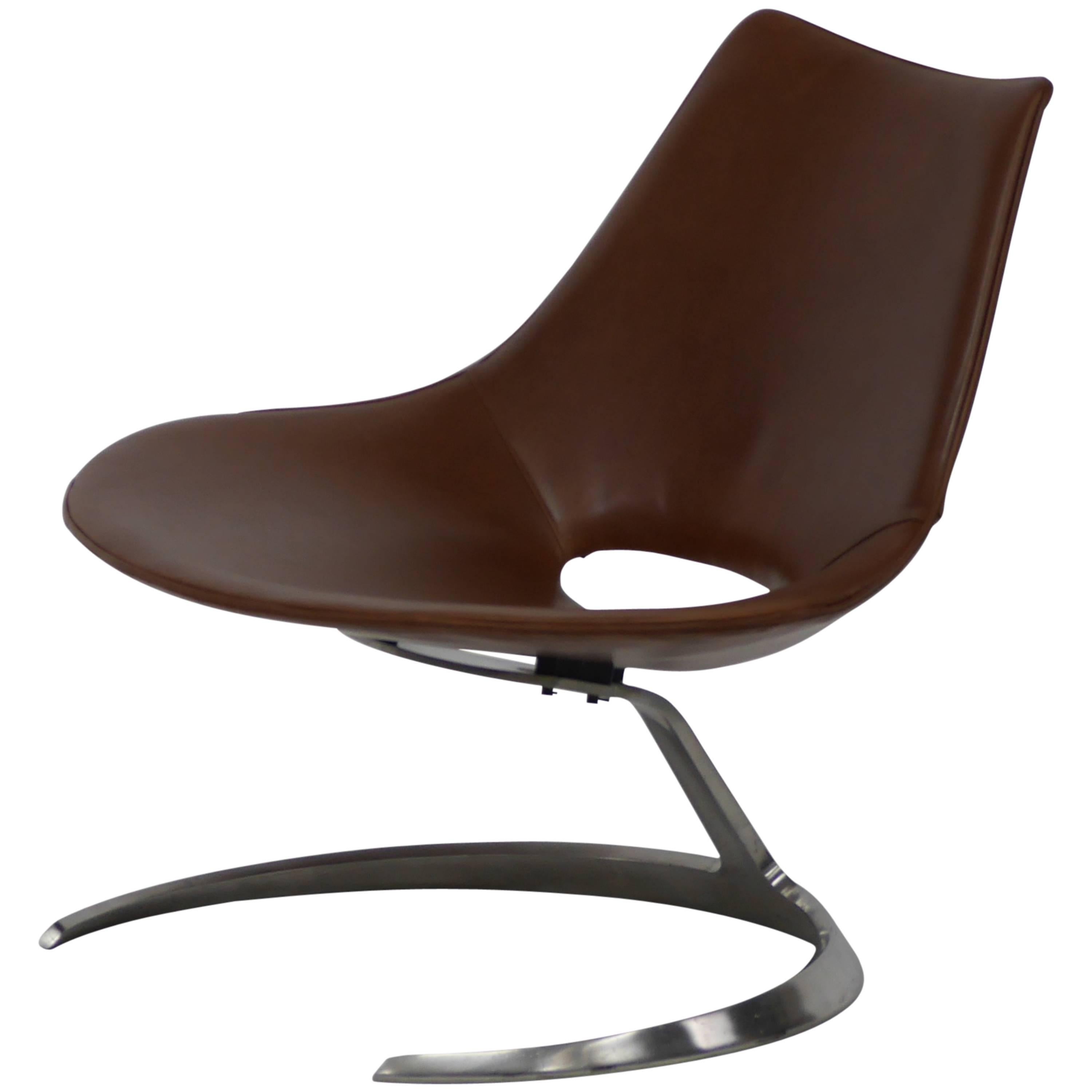 Early Scimitar Lounge Chair in Leather by Preben Fabricius and Jorgen Kastholm For Sale