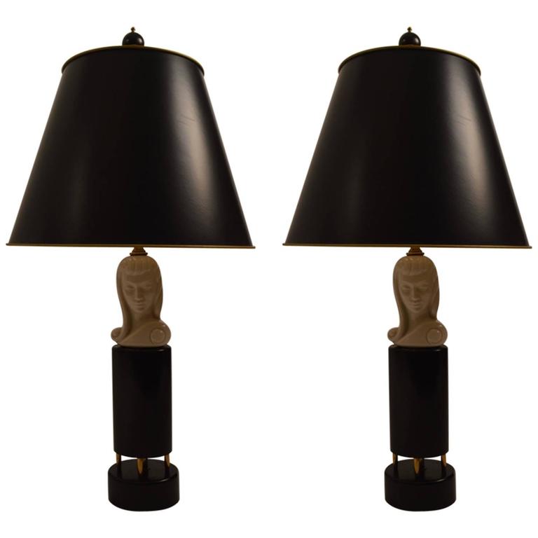 Black and White Art Deco Ceramic Halo Table Lamps, 1980s For Sale at