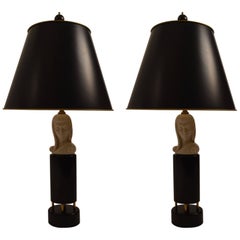 Pair of Black and White Art Deco Lamps