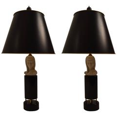 Pair of Black and White Art Deco Lamps 8
