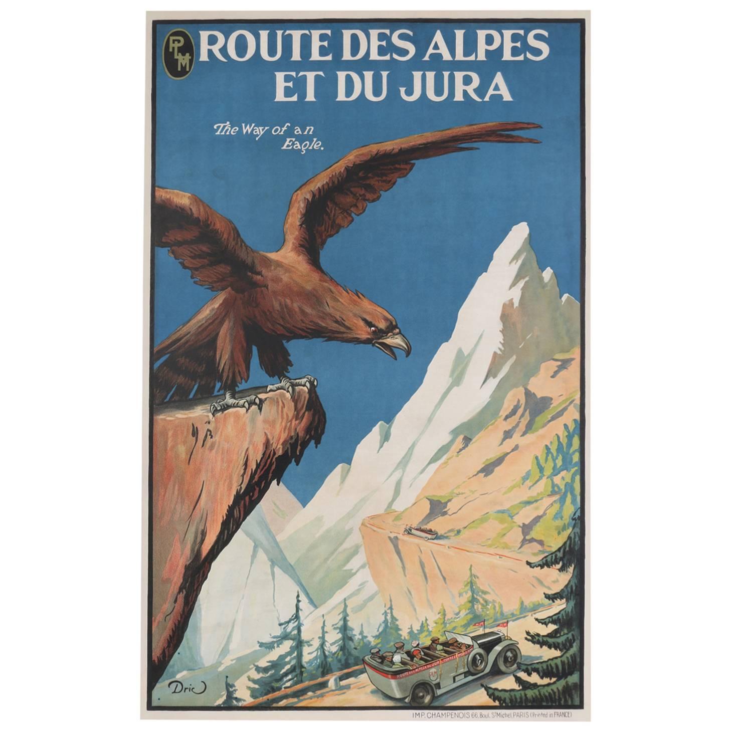 Dric "ROUTE DES ALPS ET DU JURA, " Original Poster circa 1920, Champenois, Paris For Sale