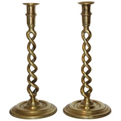 1940s English Brass Spiral Twist Candlesticks