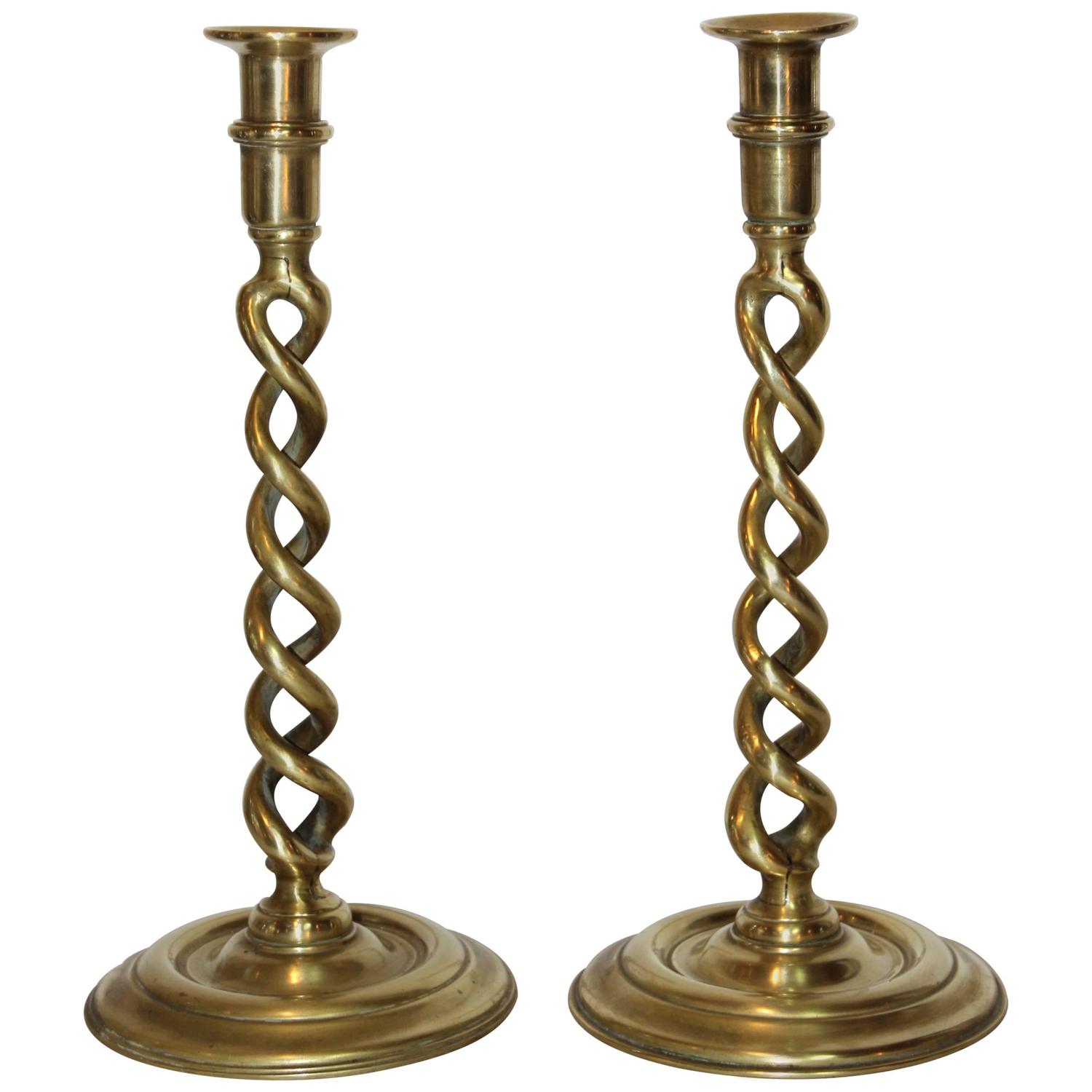 1940s English Brass Spiral Twist Candlesticks For Sale at 1stdibs