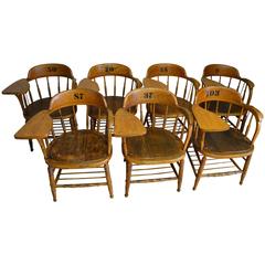 Early 20th Century Classroom School Chairs of Oak, Set of Seven