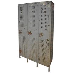 Vintage Industrial Locker Unit with Three Full-Length Doors