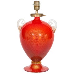 Italian Venetian, Table Lamp, blown Murano Glass, Red & Gold 24-K, 1970s