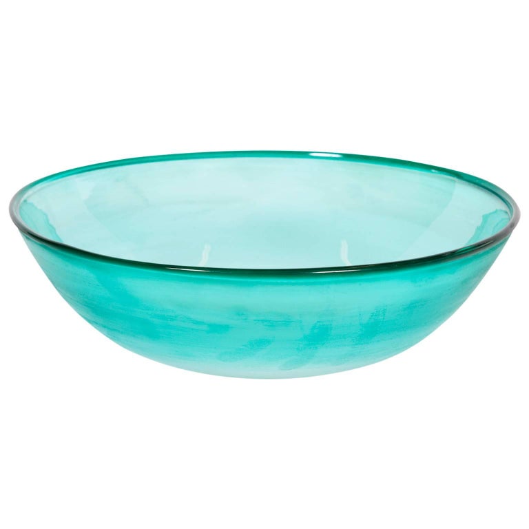 Italian Venetian, Bowl, Blown Murano Glass, Light-Green, Signed Cenedese, 1970s For Sale