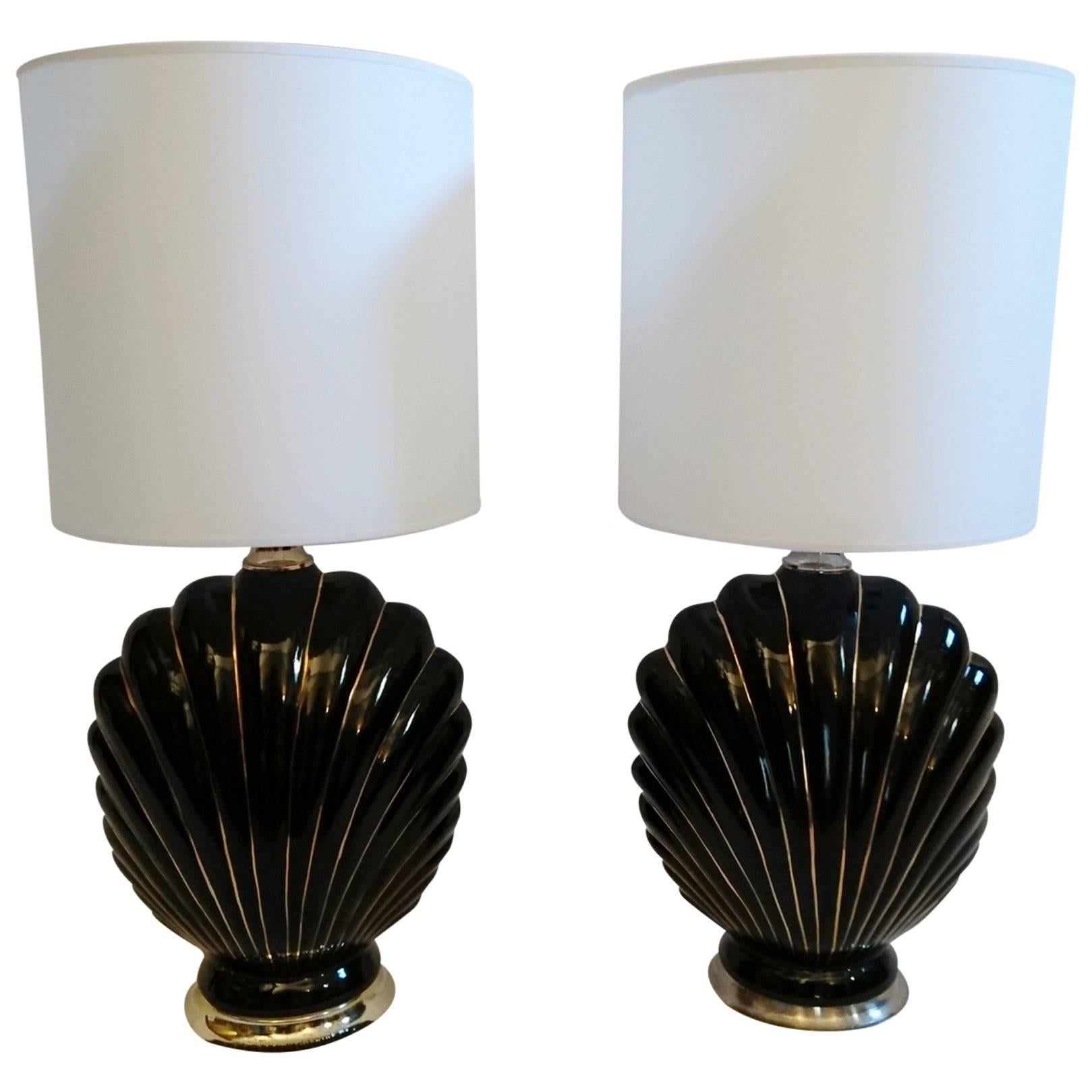Pair of Coquille Lamps in the style of Tommaso Barbi