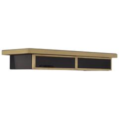Art Deco French Minimalist Black Opaline Glass and Brass Wall-Mounted Console