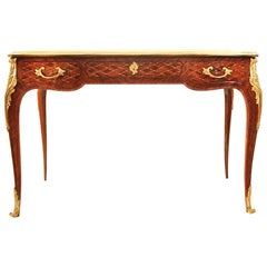 Small Louis XV Style Gilt Bronze Mounted Marquetry Bureau Plat or Desk