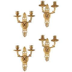 Set of Four Charles 'X' Sconces in Gilt Bronze, Restauration Period