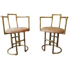 Unusual Pair of Brass Side Chairs