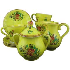 Luneville French Faience Elysee Louis XV Yellow Cafe Service for Four, 11 Pcs