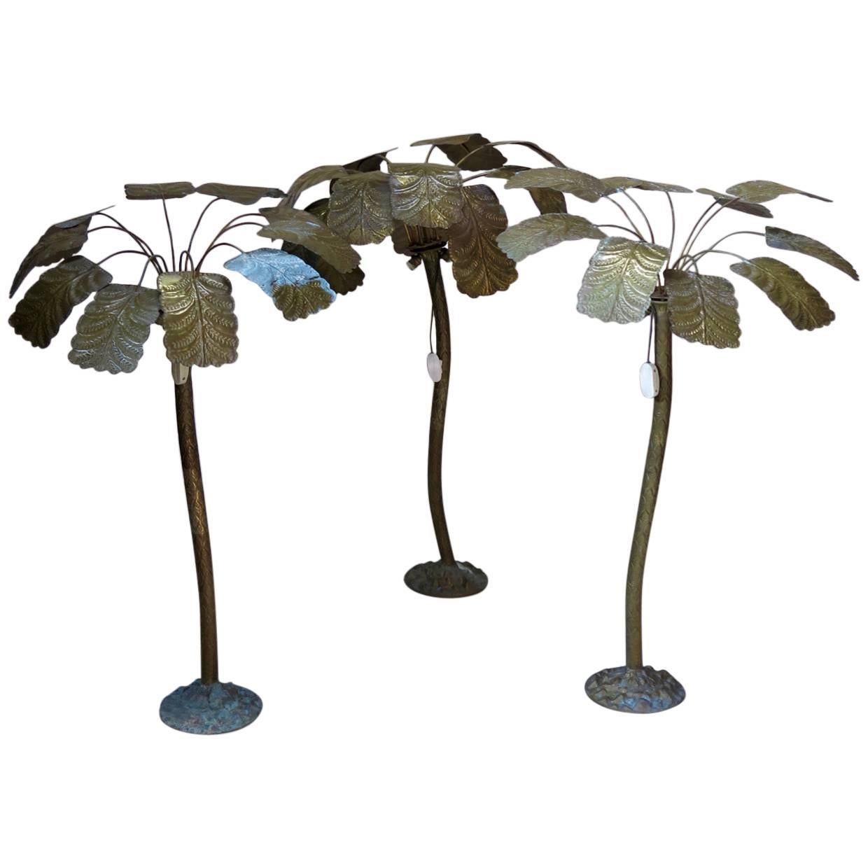 Lampes uniques en forme de palmier en laiton, France, vers les années 1930