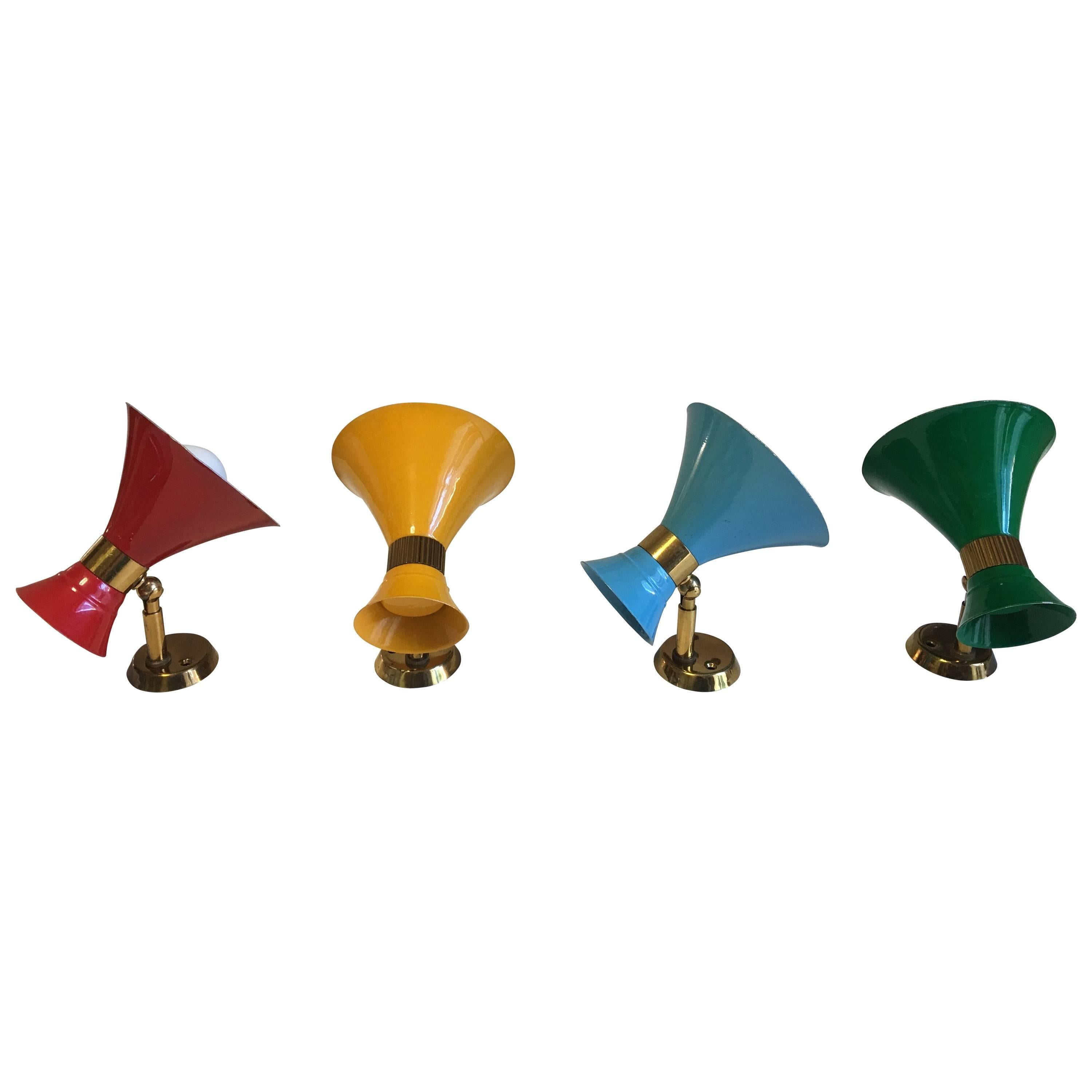Four Italian Mid-Century Double Cone Sconces For Sale