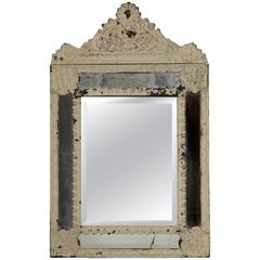 Used Painted Repoussé Brass Parecloses Mirror, France, Late 19th Century