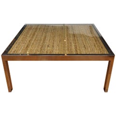 Square Chrome and Wicker Coffee Table
