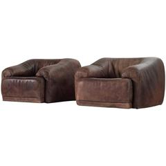 Set of Two De Sede Lounge Chairs in Dark Brown Leather