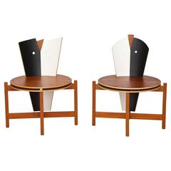 Vintage Robert Evanson Post Modern 1980 Chairs Tables Pair Modernist Memphis