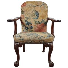 Antique George I Needlepoint Upholstered Walnut Open Armchair