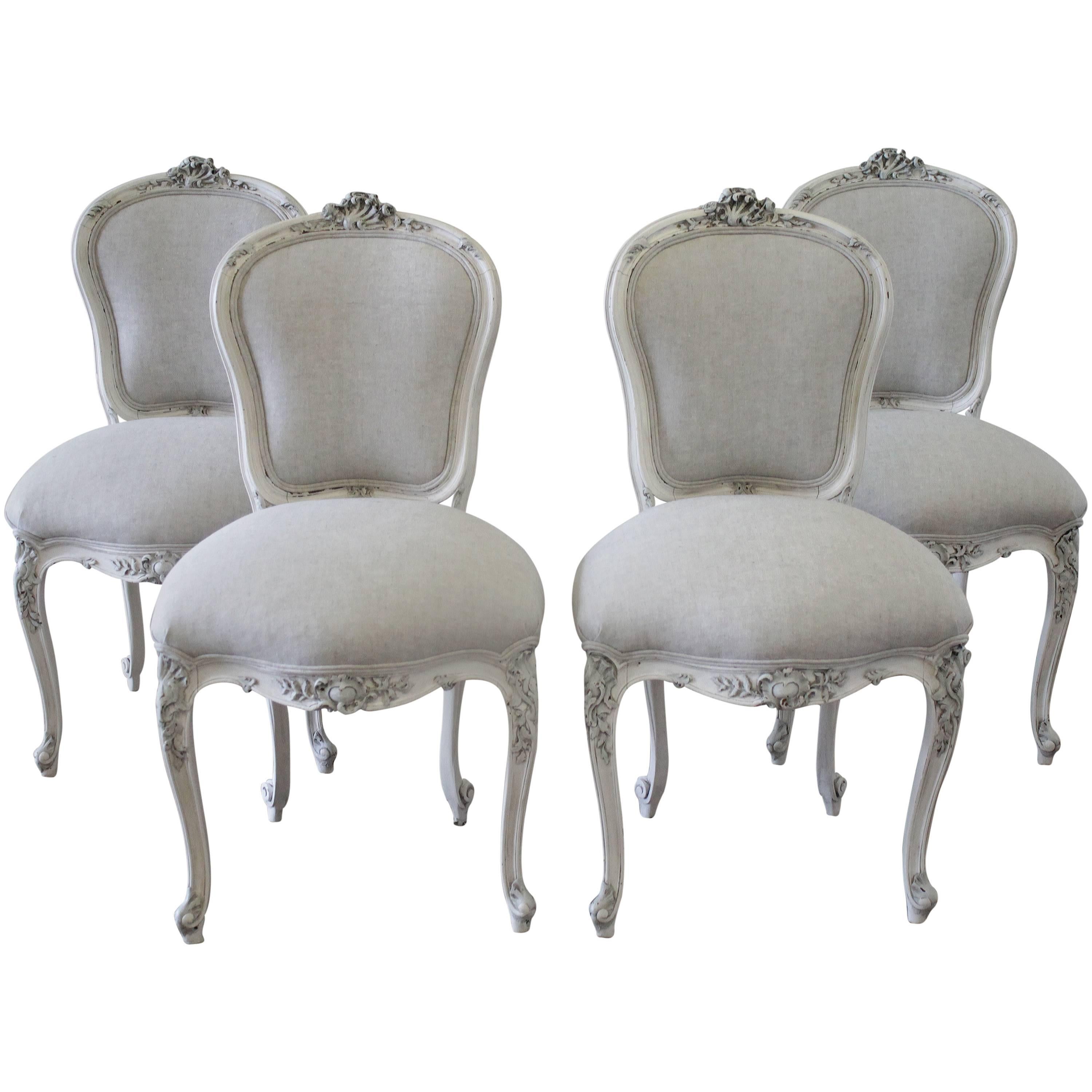 Set of Four Antique French Rococo Painted Dining Chairs