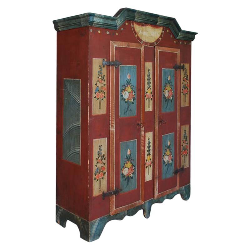 19th Century Hand-Painted Pinewood Cabinet