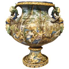 Large Antique Italian Faience Urn, 19th Century