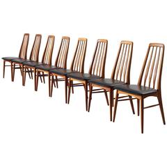 Niels Kofoed Set of Eight Dining Chairs in Teak and Black Leather