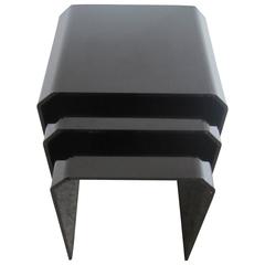 Modern Black Lucite Style Nesting Tables with Tapered Corners