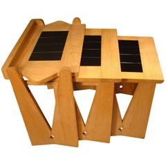 Guillerme et Chambron Set of Nesting Tables in Oak and Ceramic