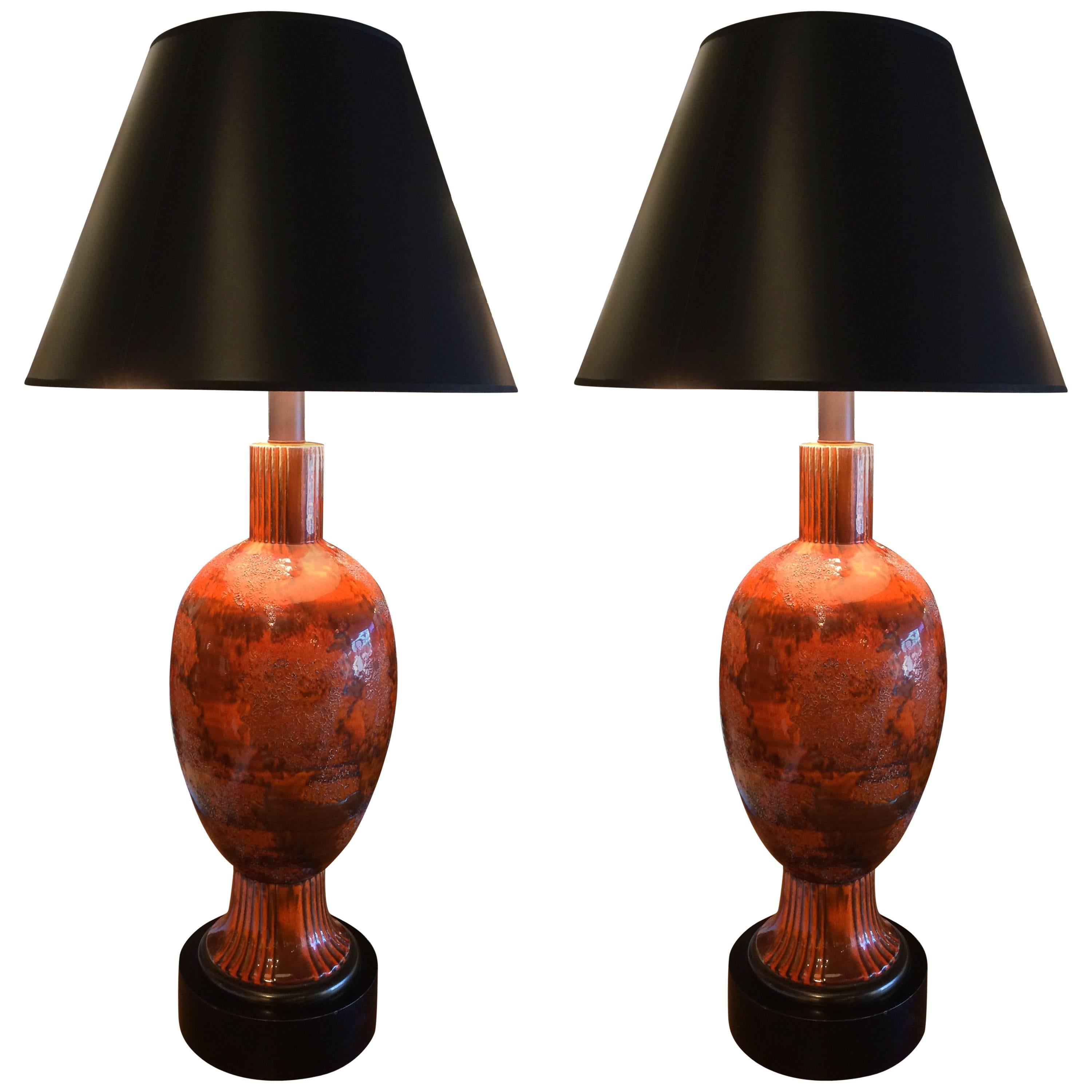 Pair of Large Scale Italian Mid Century Ceramic Lamps