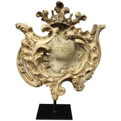 Carved and Polychromed Rococo Cartouche on Stand, Flanders, 1857
