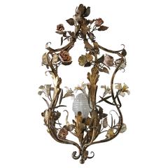 Italian Tole Chandelier with Roses in the Birdcage Shape