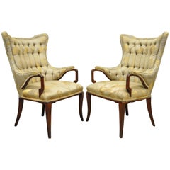 Pair Grosfeld House Hollywood Regency Mahogany Lounge Arm Chairs Dorothy Draper