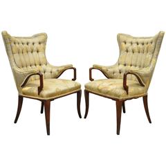 Pair of Grosfeld House Hollywood Regency Mahogany Fireside Lounge Armchairs 9